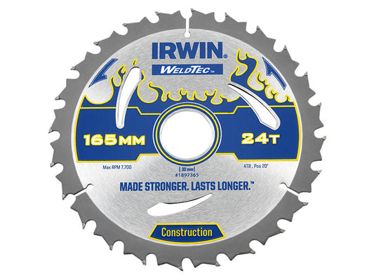 Weldtec Circular Saw Blade 165 x 30mm x 24T ATB, IRWIN®