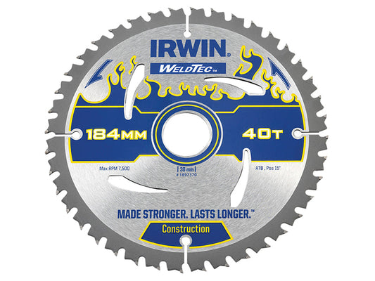 Weldtec Circular Saw Blade 184 x 30mm x 40T ATB, IRWIN®