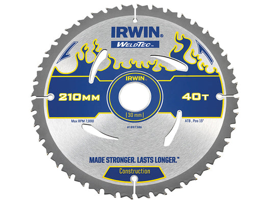 Weldtec Circular Saw Blade 210 x 30mm x 40T ATB, IRWIN®