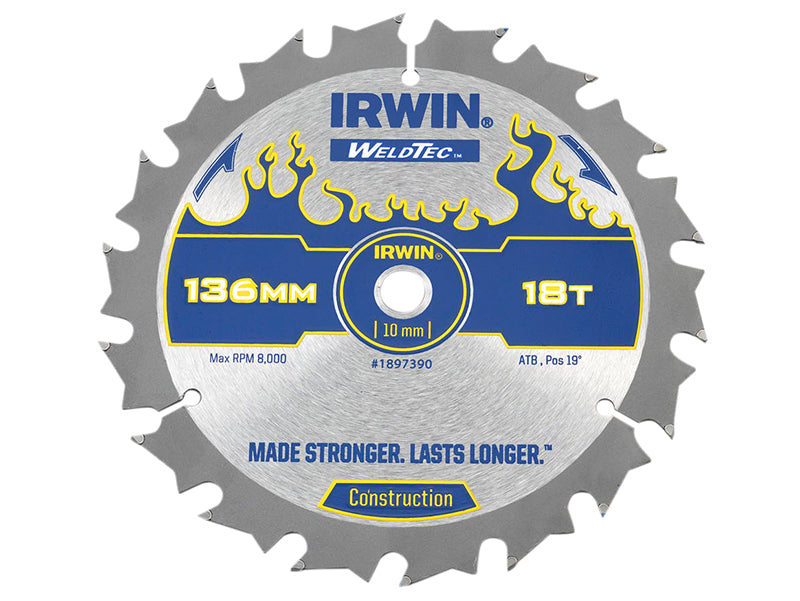 Weldtec Cordless Circular Saw Blade 136 x 10mm x 18T ATB, IRWIN®