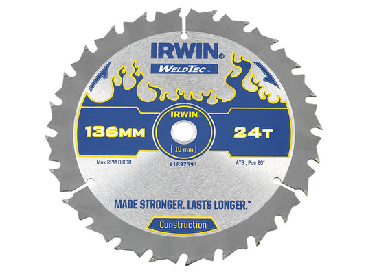 Weldtec Cordless Circular Saw Blade 136 x 10mm x 24T ATB, IRWIN®