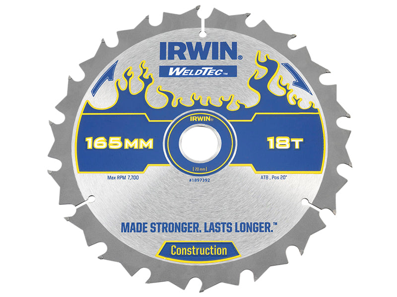 Weldtec Cordless Circular Saw Blades 165 x 20mm x 18T ATB, IRWIN®