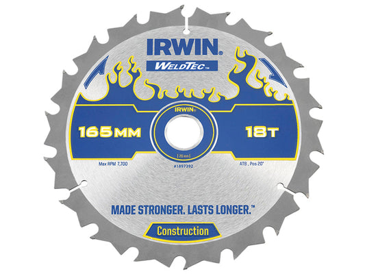 Weldtec Cordless Circular Saw Blades 165 x 20mm x 18T ATB, IRWIN®