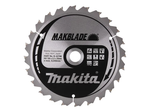 B-32708 MAKBLADE Mitre Saw Blade 190 x 20mm x 24T, Makita