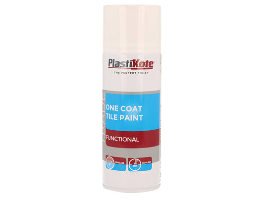 Trade One Coat Spray Tile Paint Gloss White 400ml, PlastiKote