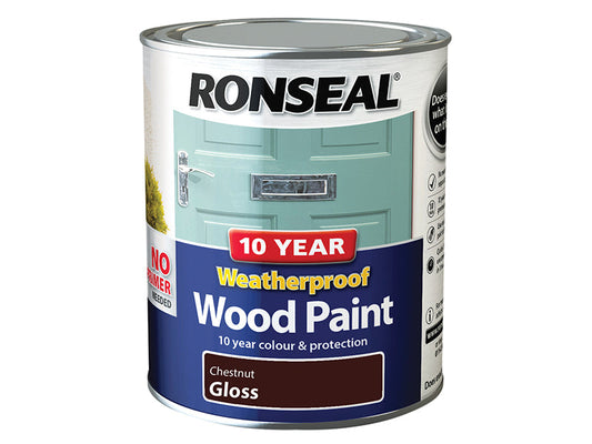 10 Year Weatherproof Wood Paint Chestnut Gloss 750ml, Ronseal