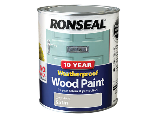 10 Year Weatherproof Wood Paint Grey Stone Satin 750ml, Ronseal