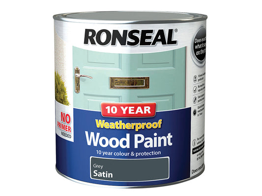 10 Year Weatherproof Wood Paint Grey Satin 2.5 litre, Ronseal