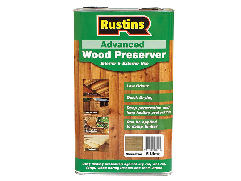 Advanced Wood Preserver Mid Brown 5 litre, Rustins
