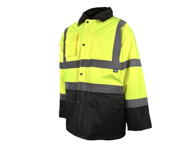 Hi-Vis Yellow/Black Motorway Jacket - XXL (52in), Scan
