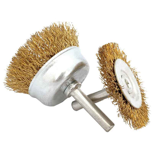 Spindle Mounted Cup Wire Brush. Brass Dipped Steel., Morgans OJ
