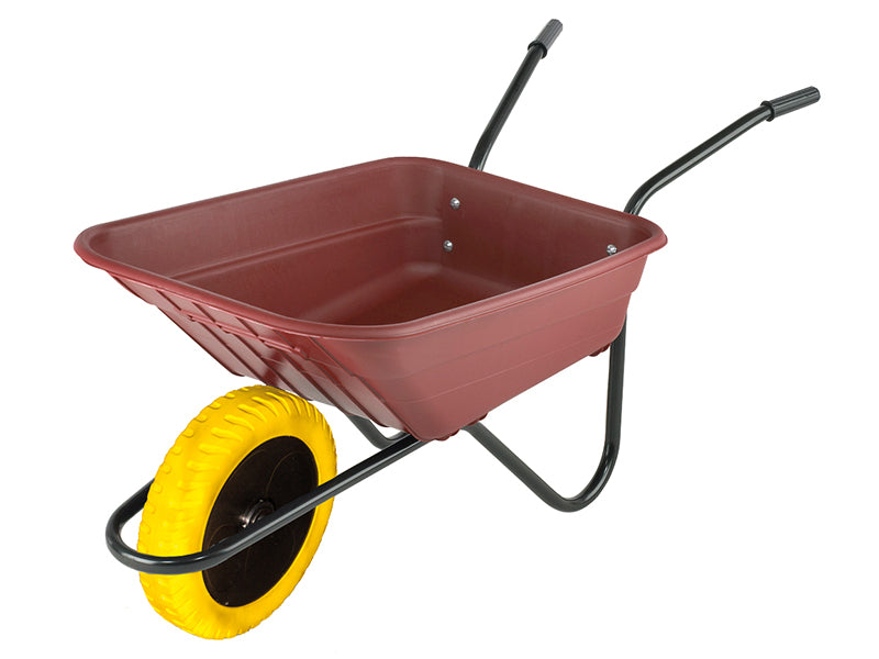 Boxed 90L Burgundy Polypropylene Wheelbarrow - Puncture Proof, Walsall